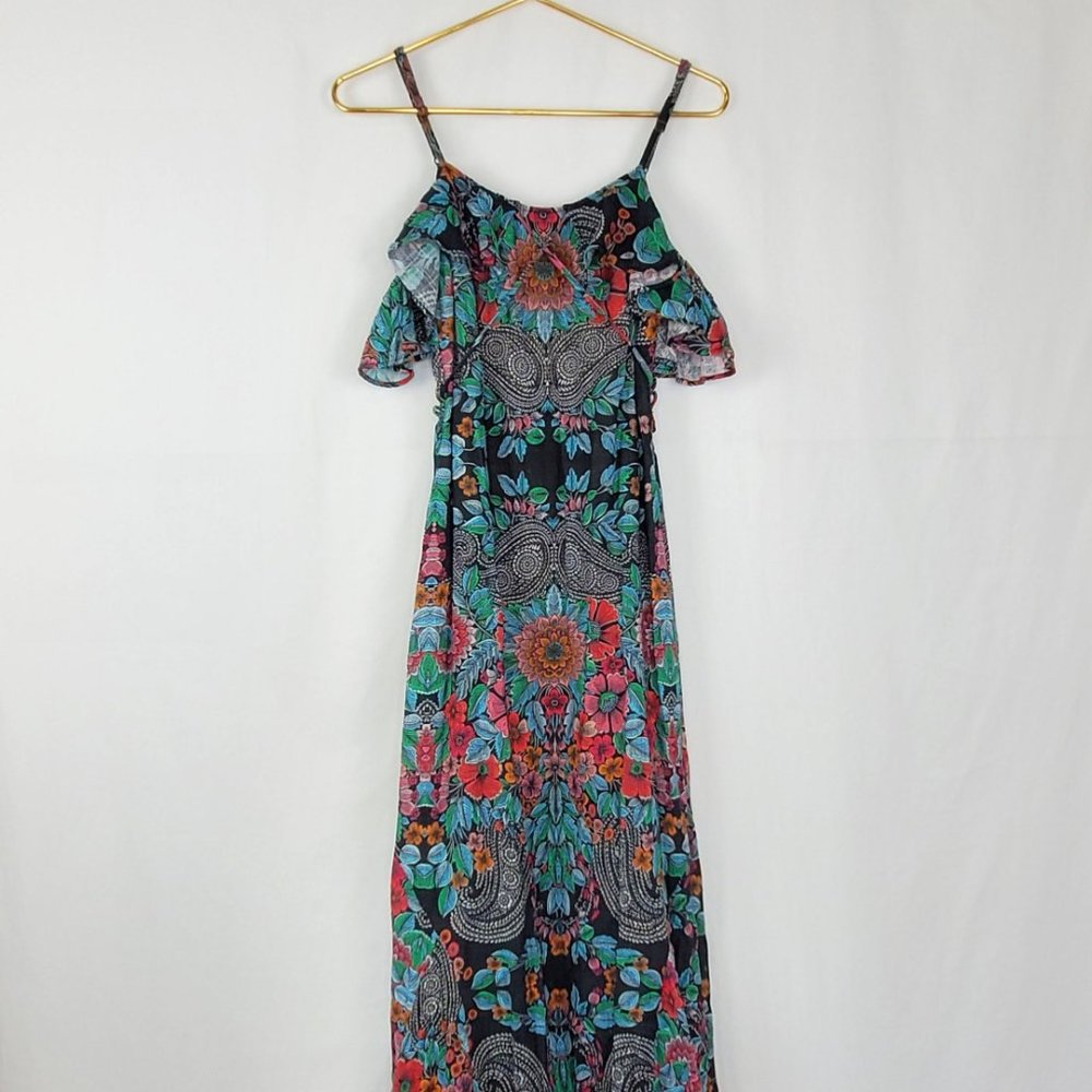 Sky Nesermy Beautiful Floral & Paisley Off the Shoulder Ruffle Top Maxi Dress - Picture 6 of 16